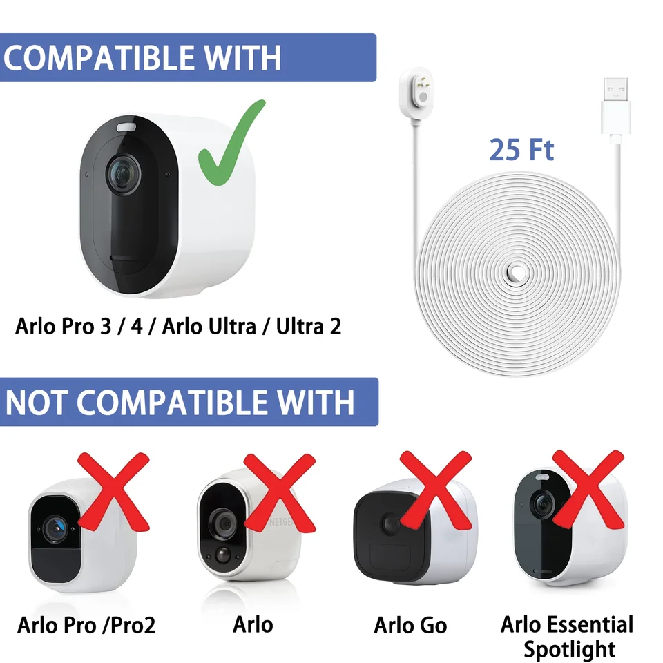 HOLACA Cavo di alimentazione per Arlo Ultra con cavo di ricarica magnetico esterno da 6 m resistente alle intemperie {6 m Kabel + 3.0 Adapter