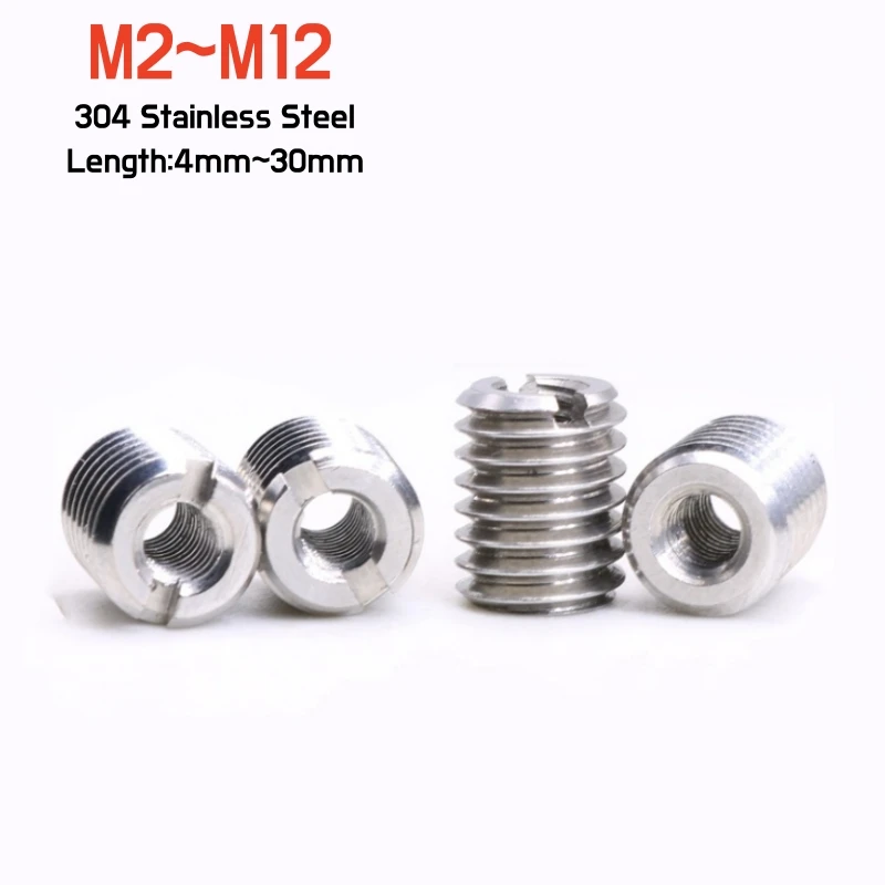 304 Stainless Steel Inside Outside Thread Adapter Screw Sheath Slotted Thread Insert Sleeve Conversion Nuts M2M2.5M3M4M5M6M8~M12
