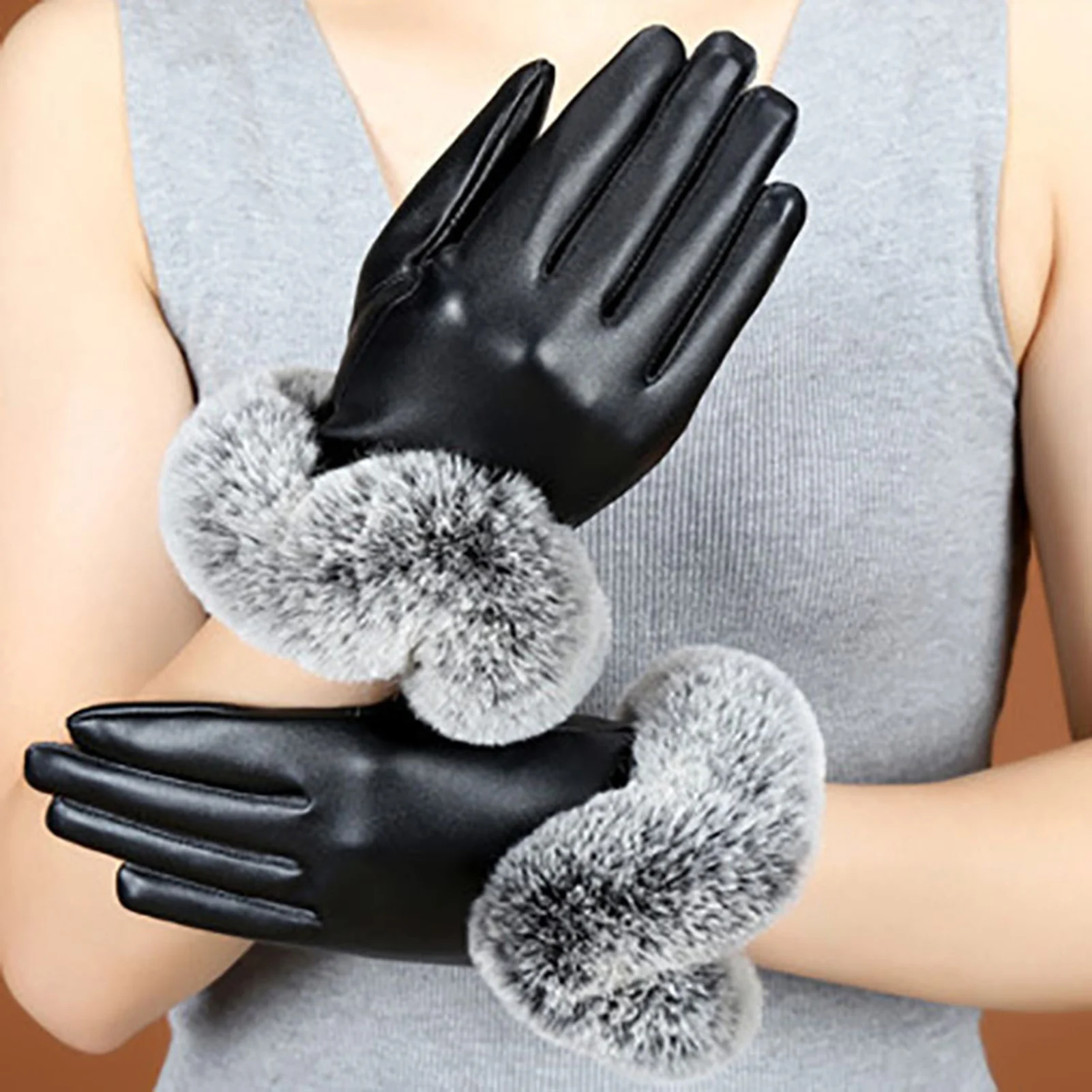 

Women Cycling Gloves Winter Warm Touch Screen Leather Full Finger Gloves Windproof Wear-Resistance Thermal Gloves For Girls