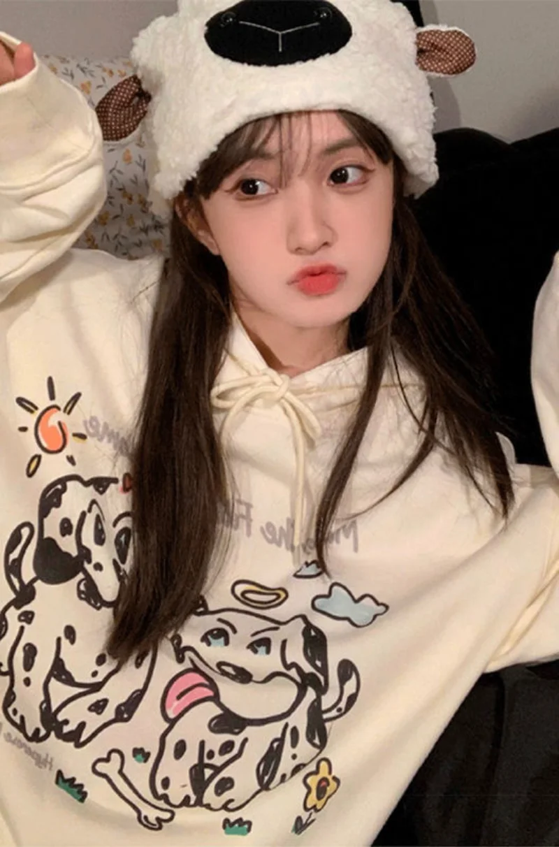 

American Cartoon Graphic Print Hoodies Women Long Sleeve Cute Loose 2023 Spring Autumn Casual Preppy Loose Sweatshirts Top Mujer
