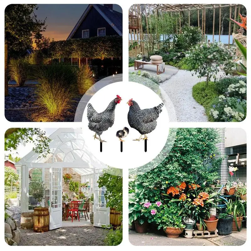 Chicken Garden Stake Decorative Garden Stakes Chicken 3X Weather-Resistant Iron Hen Chicks Spikes For Landscape Easter Kitchen