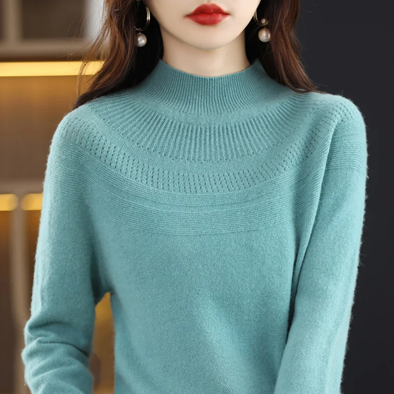Vittoria Luxe Wool Sweater for Women Loose Fit One Hundred Percent Wool High Neck Half Zip main image 0