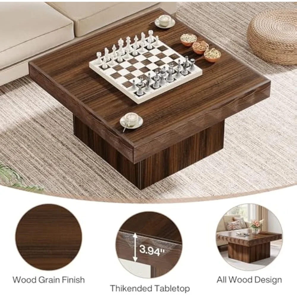 Living Room Square Coffee Table, 35.4-inch Wooden Coffee Table, Modern Central Table, Walnut Wood 6