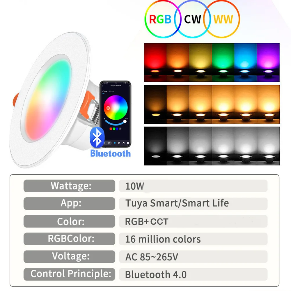 Description Picture 5 of itemSmart LED Downlights Tuya RGBCW Dimmable Ultra-Thin LED Recessed Ceiling Lamps 10W Sync to Music for Kitchen Hallway Dining Room