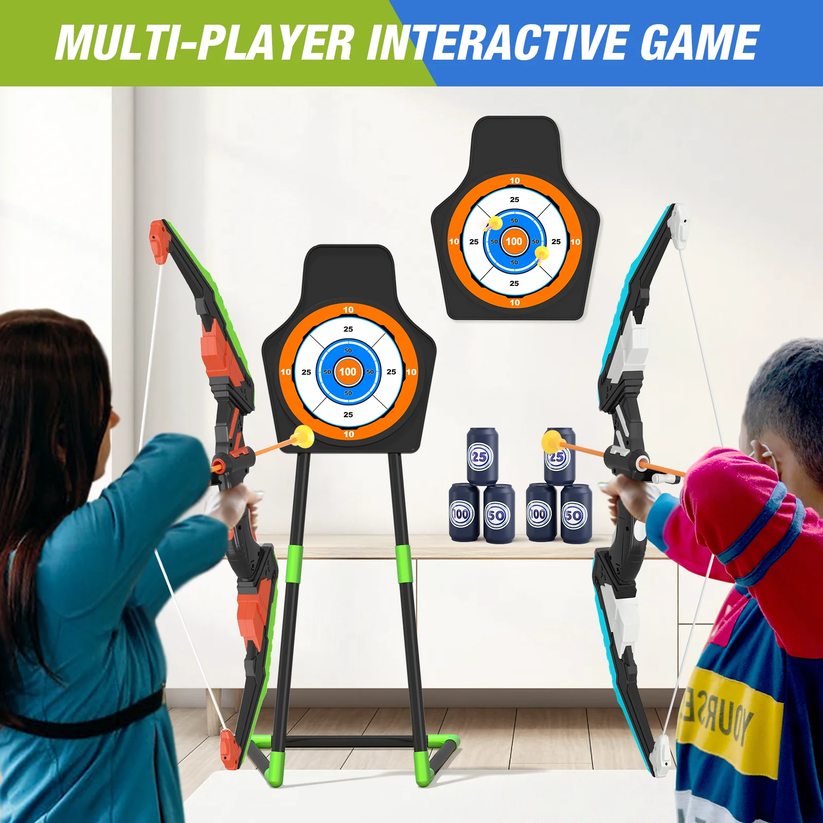 2 Pack Bow and Arrow for Kids, LED Light Up Archery Set with 24 Suction Cup Arrows Indoor Outdoor Sport Gifts for Boys Girls 6