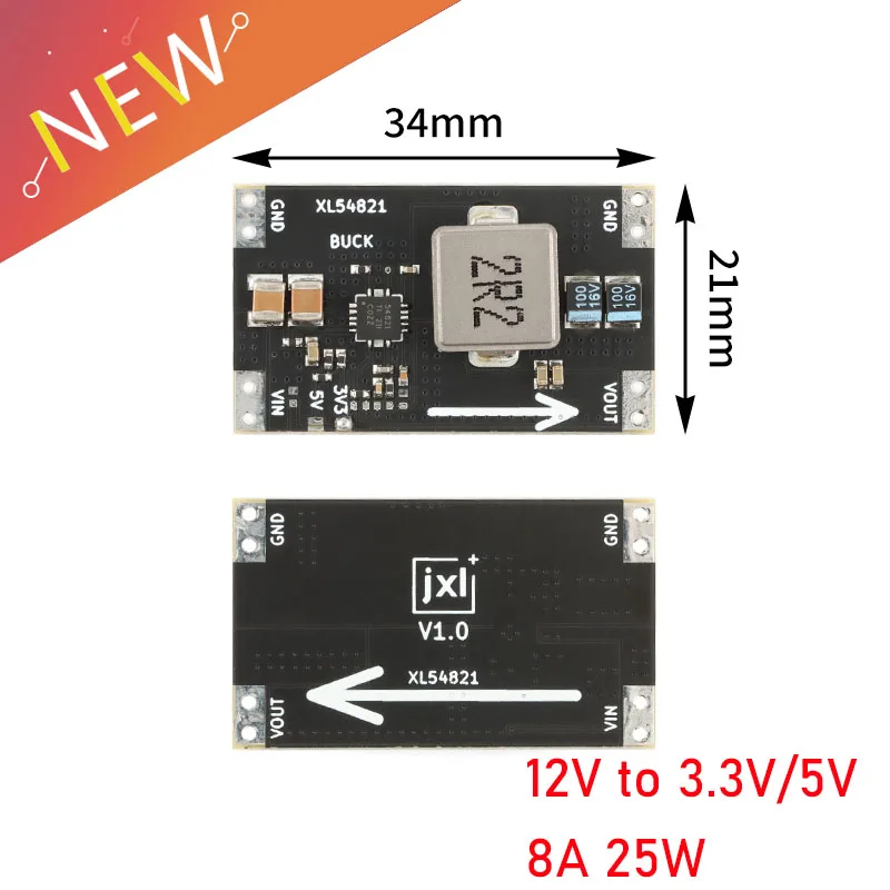 XL54821 스텝다운 벅 전원 공급 장치 모듈 DC12V  3.3V/5V 출력 8A/25W PWM 고전력 벅 보드