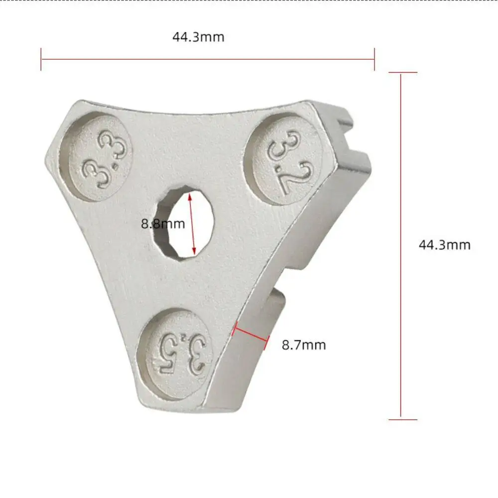 3,23/3,3/3,45 mm dreieckiger 6-Port-Speichen-Kohlenstoffstahl Silber Fahrradreparaturwerkzeug Radreparaturversteller Fahrraddrahtschlüssel Felge – Detail 1