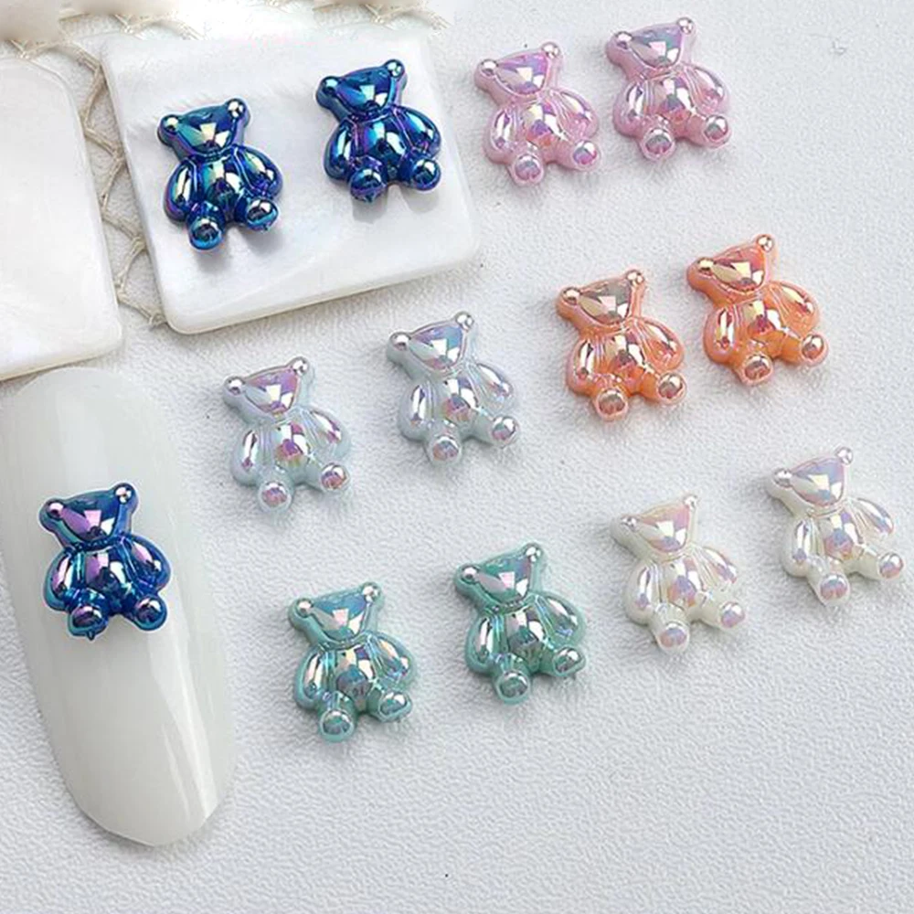진주 빛 다채로운 곰 네일 송진 보석, 3D 거울 효과 쥬얼리, 카와이 오로라 곰..