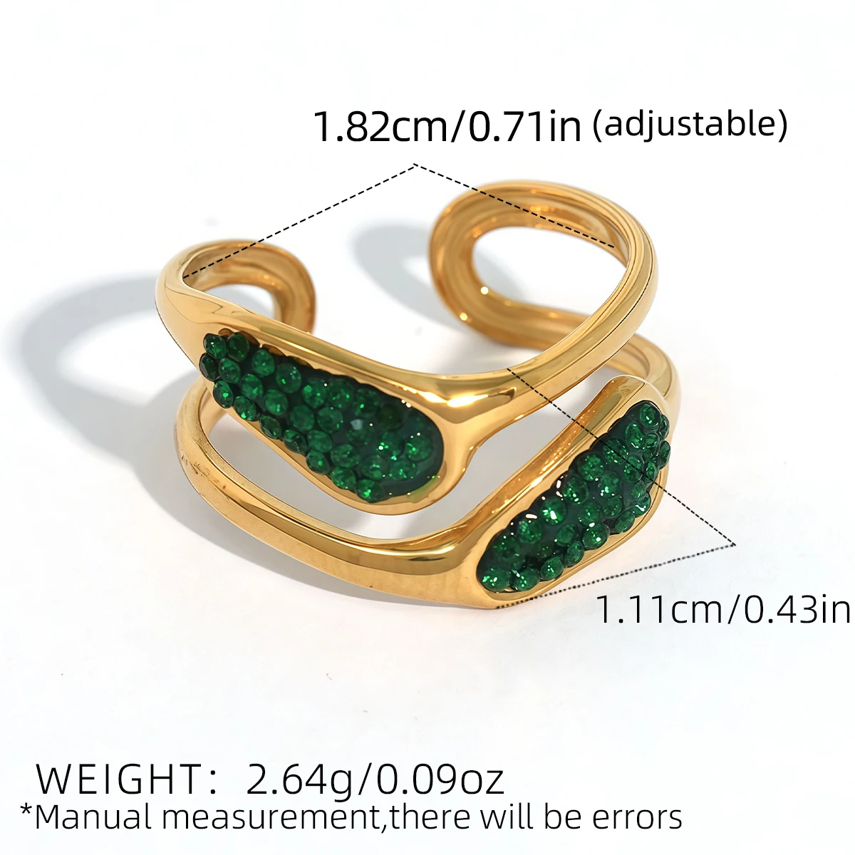 Exquisite Damen-Edelstahlringe mit grünem Zirkon-Design, 18 Karat vergoldet, wasserdicht, hochwertiger Damenschmuck für den täglichen Gebrauch usw – Detail 1