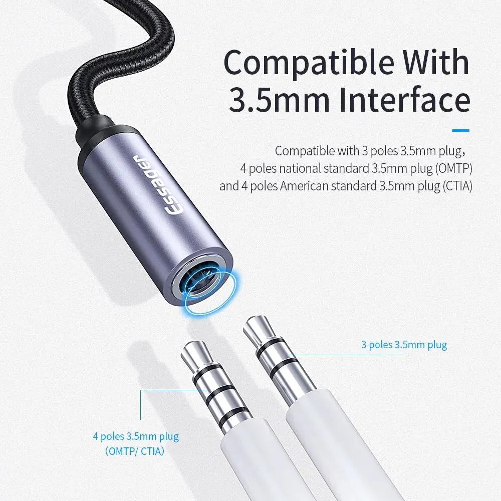 Essager USB Type C 3.5 Jack Earphone Adapter USB C to 3.5mm Headphones AUX Audio Adapter Cable For Huawei P30 Xiaomi Mi 10 9 Es — view 3