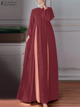 ZANZEA Fashion Muslim Abaya Dress Women Patchwork Maxi Dresses Casual Long Sleeve Loose Ramadan Vestido IsIamic Robe Kaftan 2025