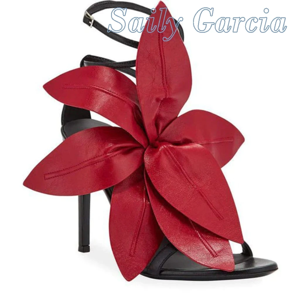 

Big Leafs Flower Ladies Sandals Thin Straps Stiletto High Heels Open Toe Summer Female 2022 Designer Woman New Gladitor Shoes