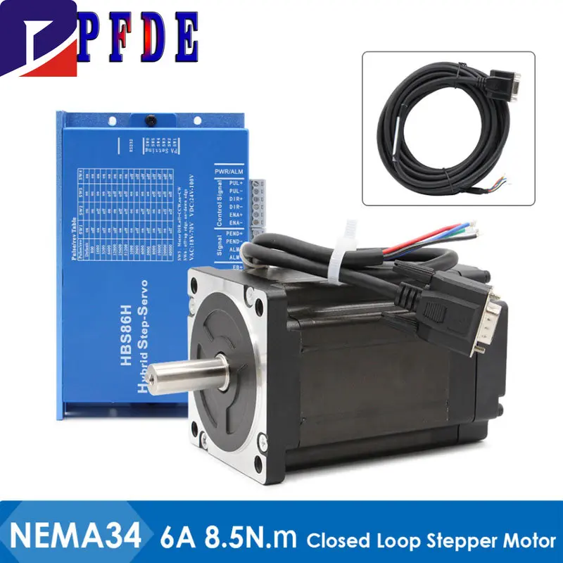 

Nema 34 8.5N.m Closed Loop Stepper Motor kit HBS86H + 86HS8.5N 1200Oz-in Hybrid Stepper Servo Motor DC(30-110V) AC(18-80v)