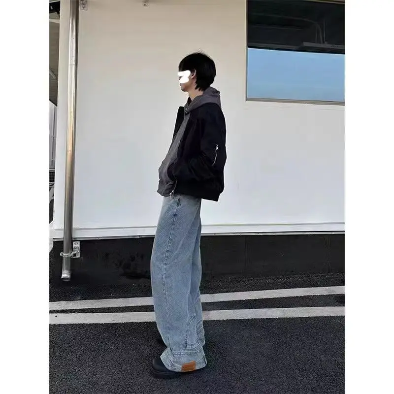 여성용 아메리칸 레트로 하이 스트리트 청바지, 세련된 다리 디자인, 워싱 하이웨이스트 슬리밍 와이드 레그 팬츠, y2k