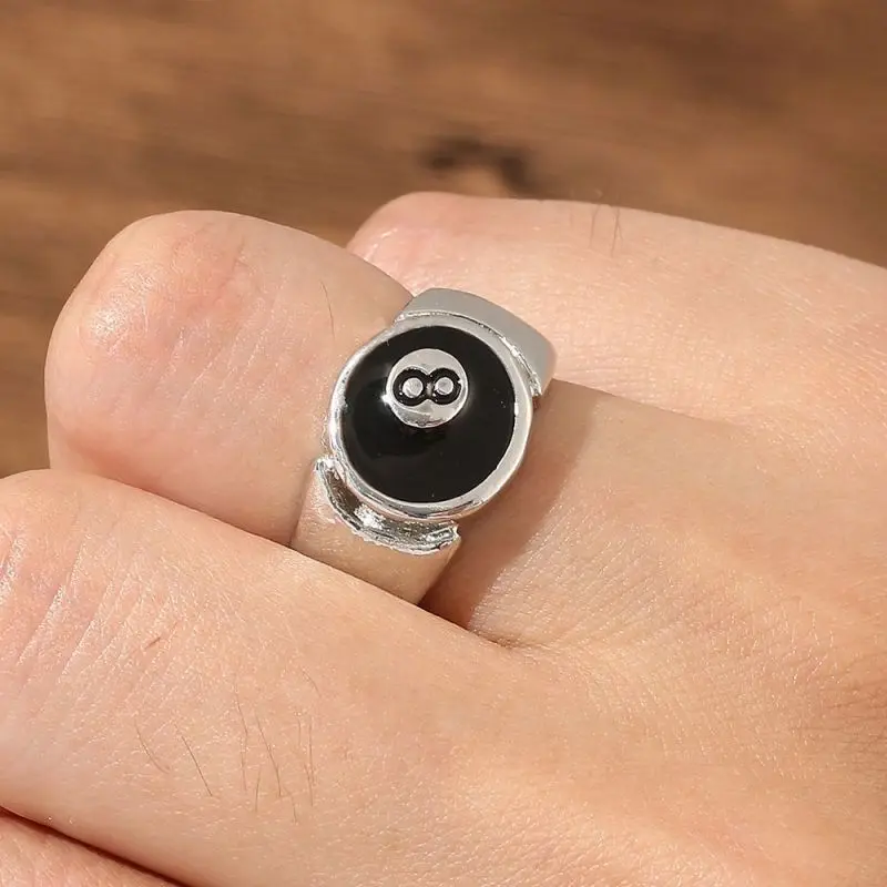 Black Ball 8 Adjustable Ring Male Ring Punk Cool Charm Jewelry Motorcycle Cocktail Party Accessories 4
