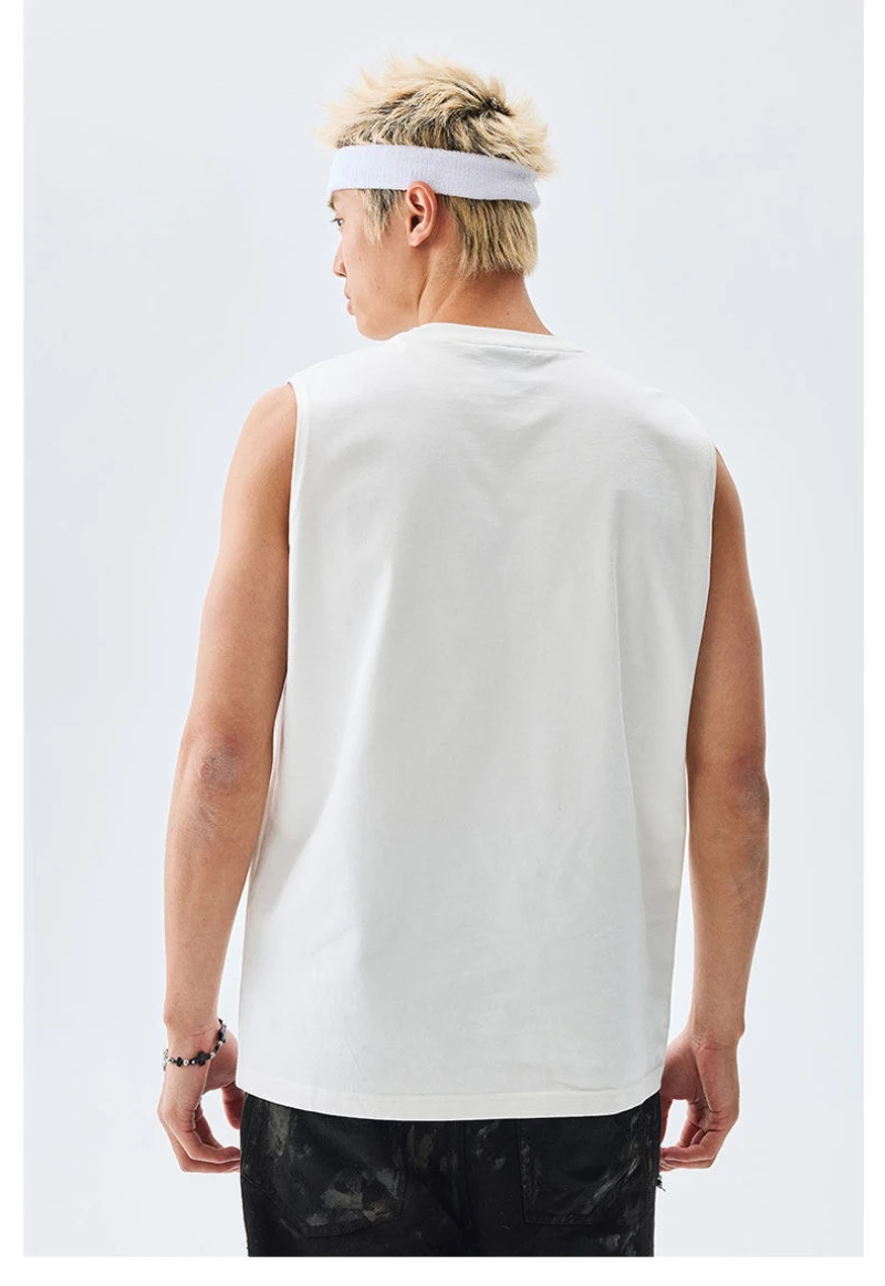 White“Bored Rockstar” Max Heavyweight" Men Sleeveless Crop Top Outfit 2026 Summer New Women's Vintage Breathable Tee Streetwear 2