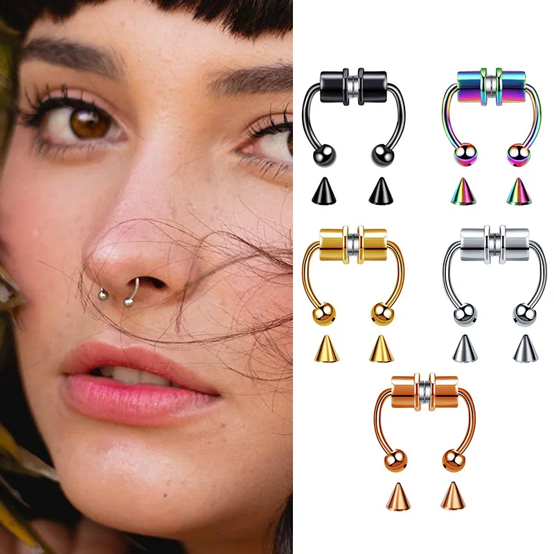 Nose rings Fake Nose Ring Hoop Nose Septum Rings Stainless Steel Magnet Punk Fake Piercing Body Jewelry Gothic Rock Ear clip Jewelry
