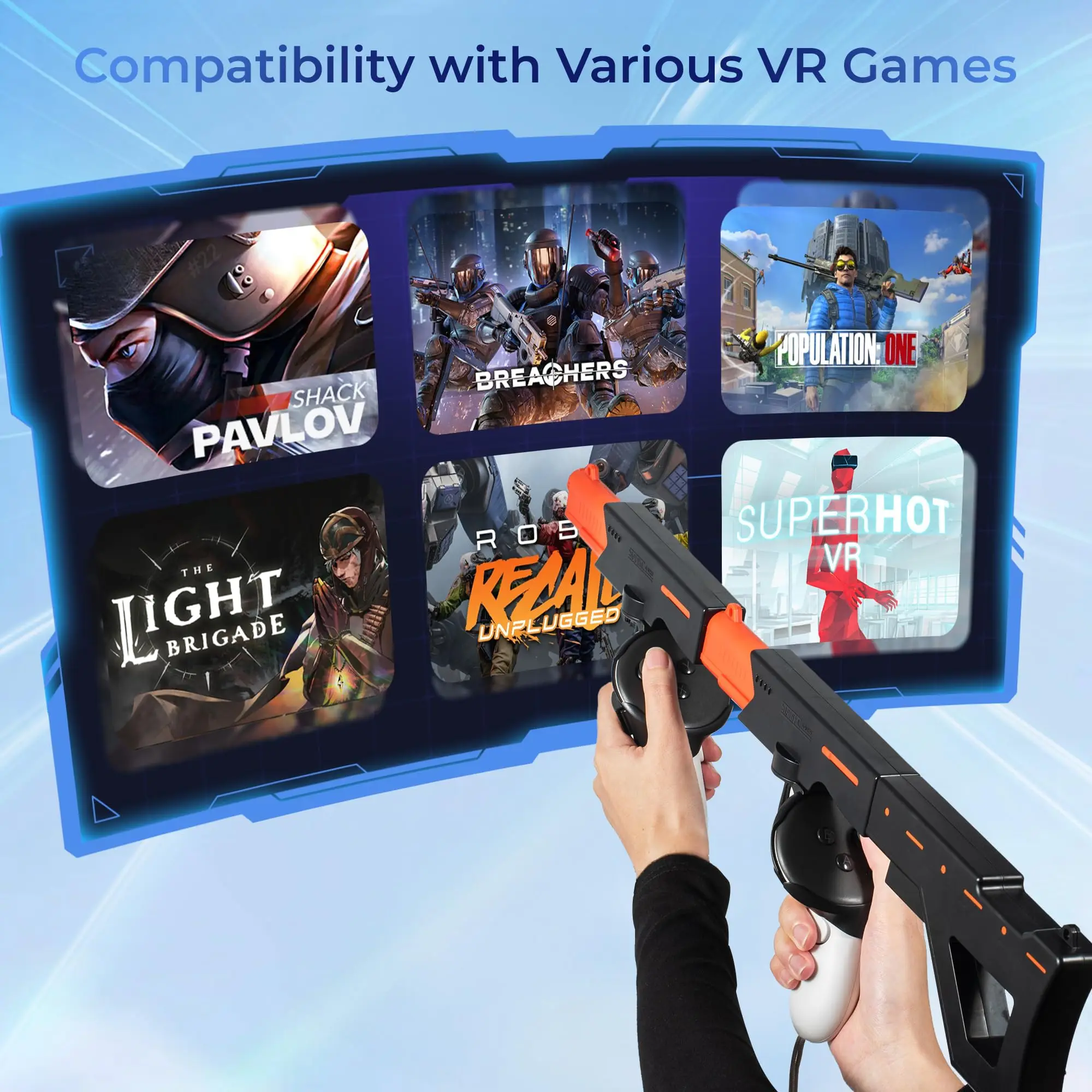 Supporto per Pistola VR per Meta Quest 3S/Quest 3, Accessori VR Magnetici per Oculus Quest 3, Impugnature per Controller con Cinghie da Spalla - immagine 6