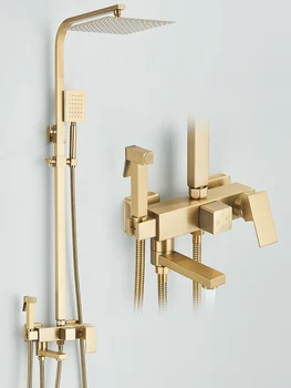 Sistema doccia spazzolato oro 4 in 1 Doccia a pioggia Miscelatore acqua calda fredda con rubinetto per bidet Rubinetto per vasca da bagno per bagno 1