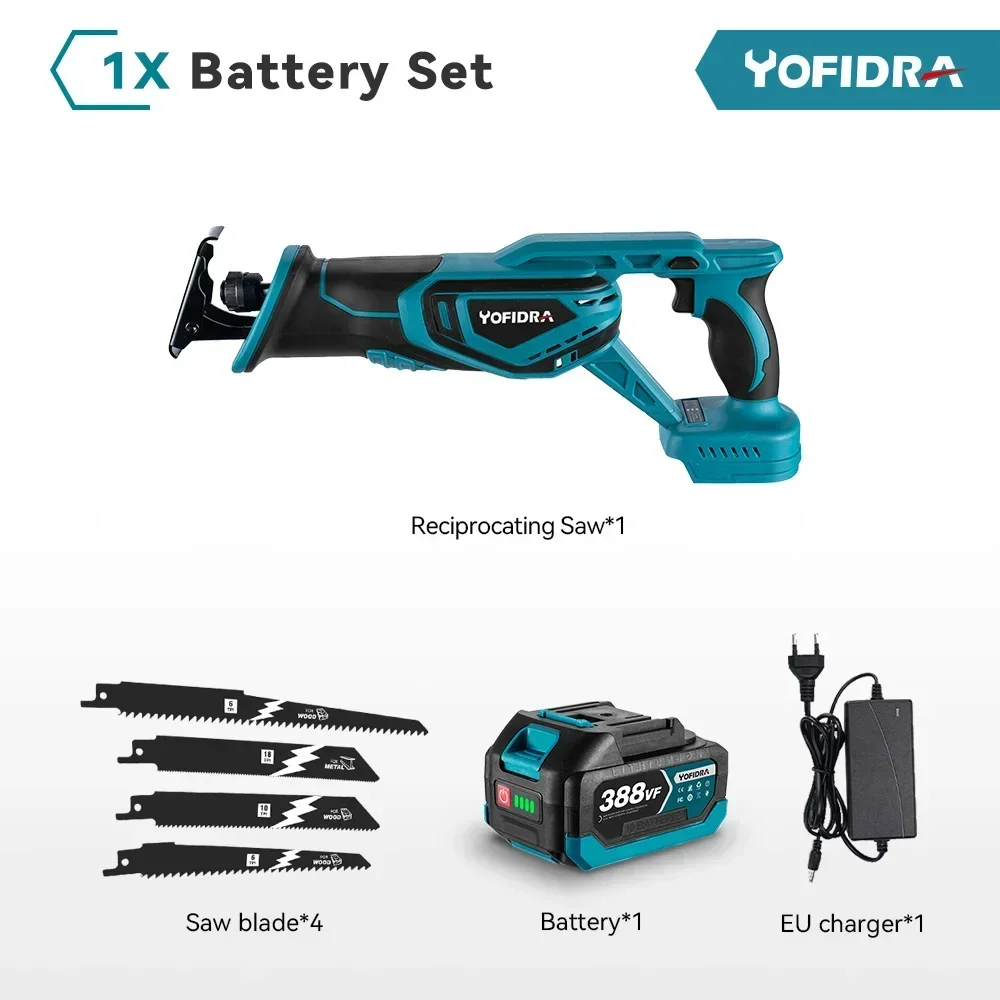 Sierra alternativa sin escobillas de 3000 W, sierra de mano, sierra de sable multifunción, para cortar tubos de madera y metal, con kit de 4 hojas para batería Makita