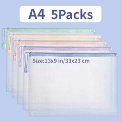 Waterproof Clear Zipper Mesh Bags for Organizing and Office Supplies (A4 5PCs)