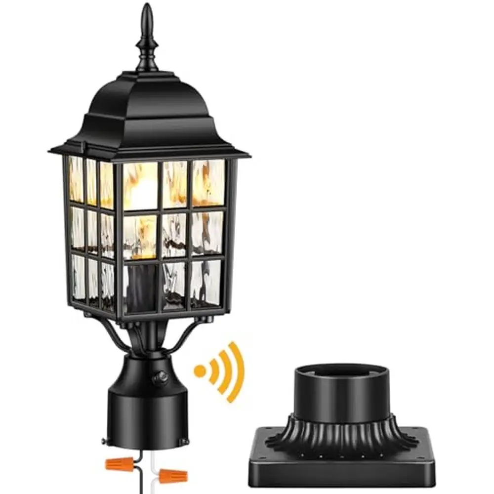Modern Black Aluminum Outdoor Post Lantern Fixture with Auto Sensor Anti-Rust Waterproof Exterior Lamp Garden Yard Pathway