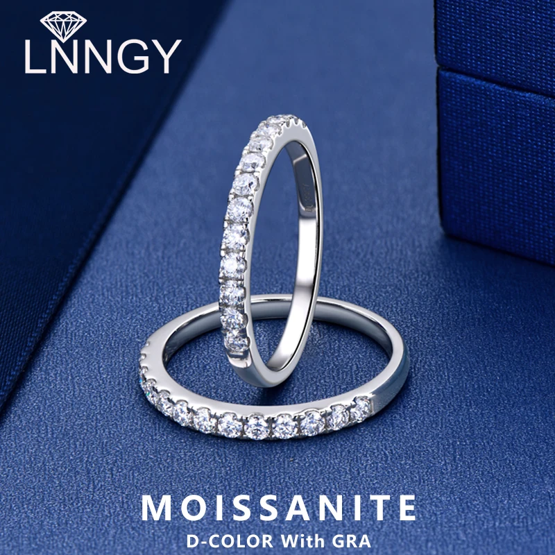 

Lnngy Pave Setting 2mm Half Eternity Moissanite Ring 925 Sterling Silver Wedding Bands for Women Girls Bijoux Bague Jewelry