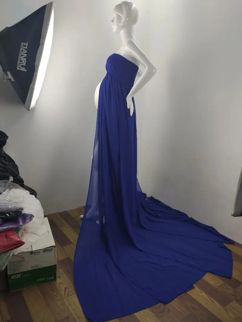 Abito Elegante Donna Incinta - Chiffon, Scollo A V, Allattamento, Vestito Lungo Per Fotografia - Foto 6