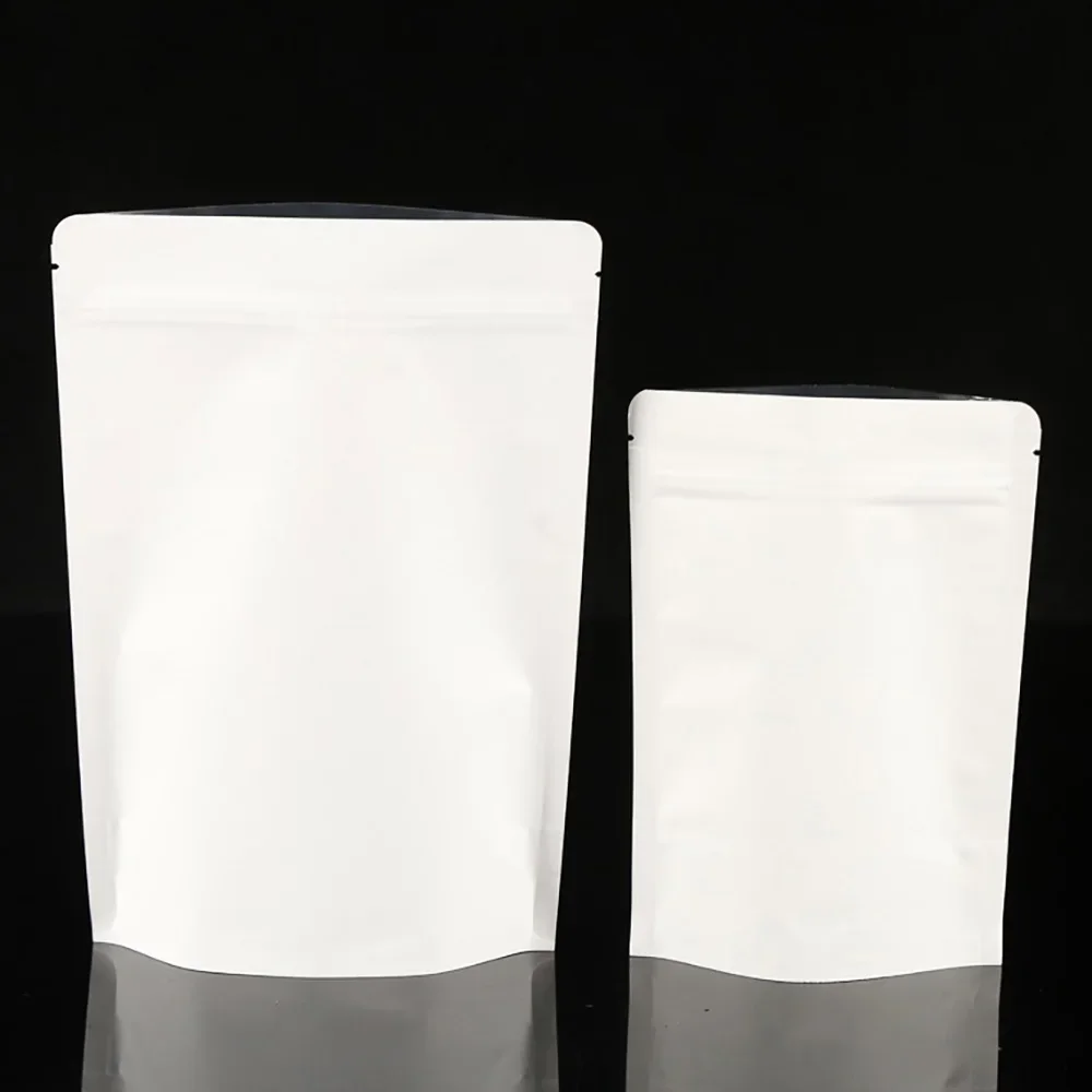 재밀봉 가능한 흰색 마일라 종이 호일 지퍼 잠금 가방, 스낵 향신료 시리얼 씨앗 그라운드 커피 보관 포장 파우치, 50 개  Best5