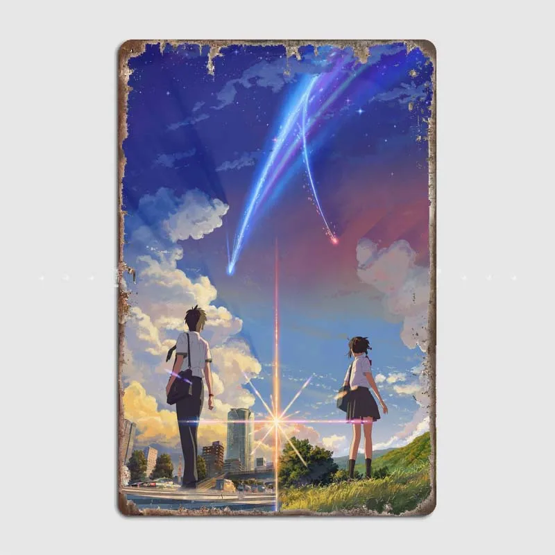 

Ваше имя, Классический мультяшный рисунок, напечатанный на металлических фотообои и знаки, идеальное украшение для комнаты для фанатов аниме