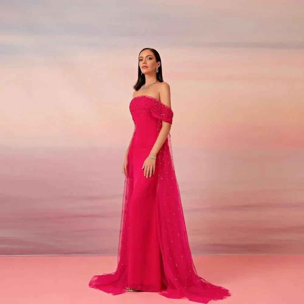 

CERMAE Chiffon A-line Off-the-shoulder Neckline Prom Gown Floor-Length Ruffle Evening Formal Elegant Party Dress for Women 2023