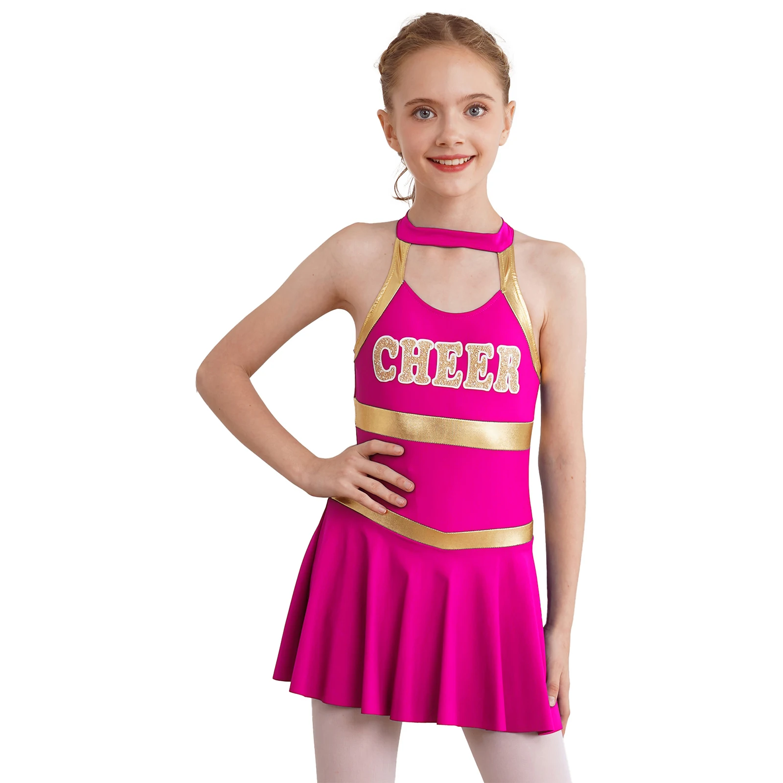 Kids Girls Cheerleading Uniform Letter Printed Chher Dance Dress Children Cheerleader Costume Performance Dancewear Teamwear