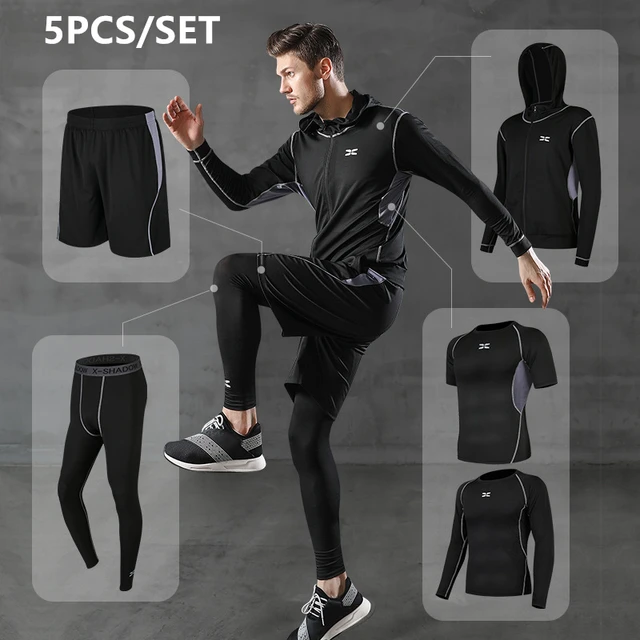 Men's Sports Suit Gym Tights Compression Running Sets Quick Dry Fitness  Sportswear Basketball Running Jogging Training