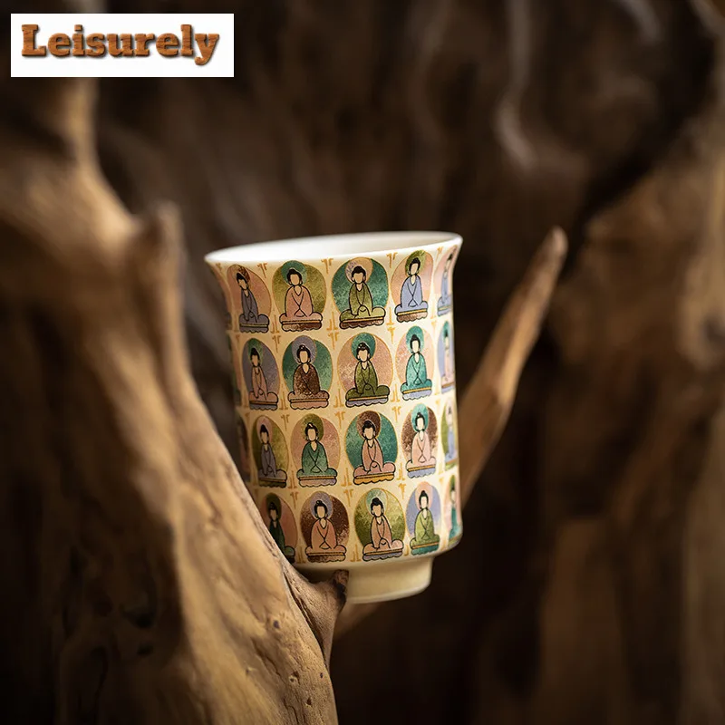 Zen Dunhuang Thousand Buddha Ceramic Teacup Antique Tea Bowl Set of Cups Tea-tasting Meditation Cup Chazhan Master Cups Teaware
