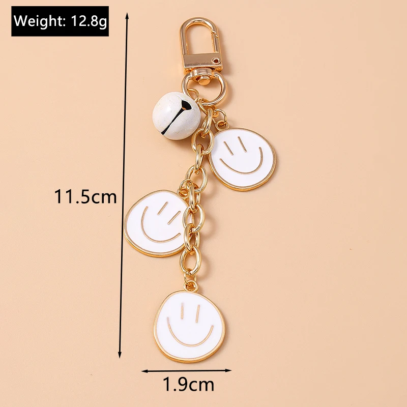 Cartoon Colorful Smile Face Bell Keychain for Car Key Souvenir Gifts for Women Men Handbag Pendant Keyrings DIY Accessories