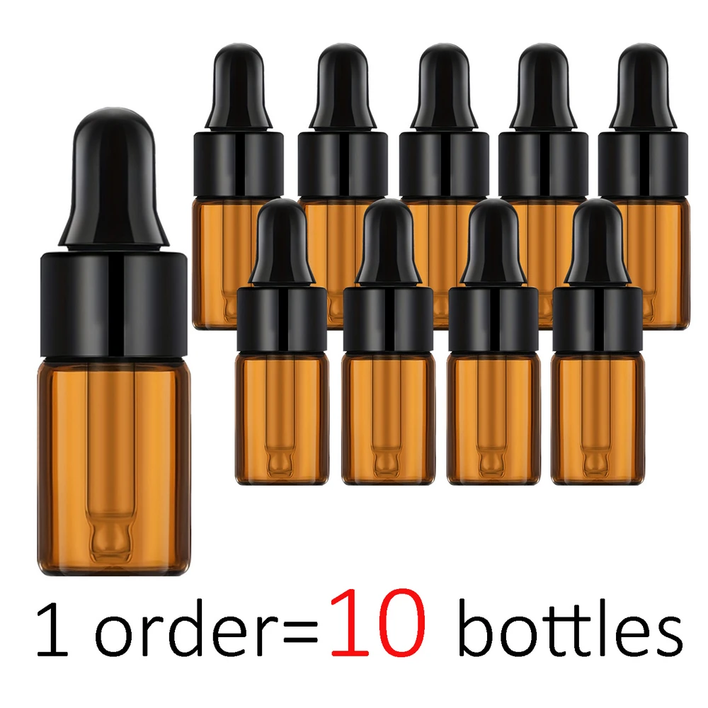 여행용 화장품 앰버 스포이드 유리병, 향수용 눈 스포이드 귀여운 에센셜 오일 병, 3ml, 50 개
