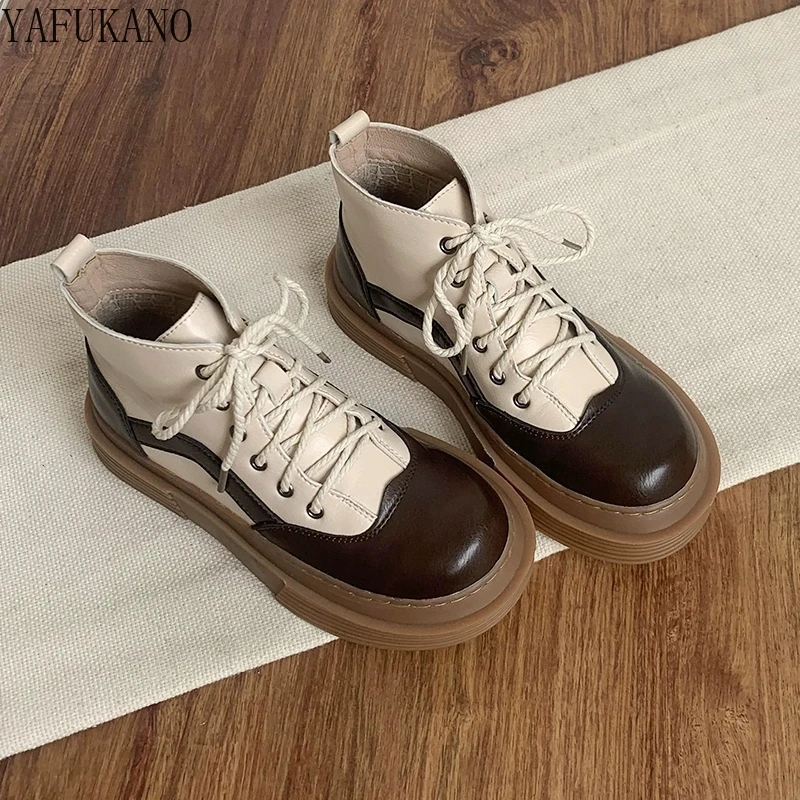 

Mori Girl Literary Retro Short Boots Original Handmade Women Ankle Boots Thick Sole Color Matching Student Warm Winter Boots