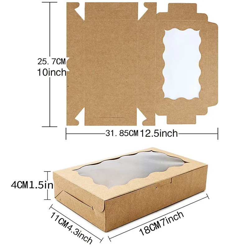 50PCS Kraft Paper Gift Boxes with Transparent Window – Rectangular Packaging for Cake, ... - SKU KPGB1030 - UGI Packaging