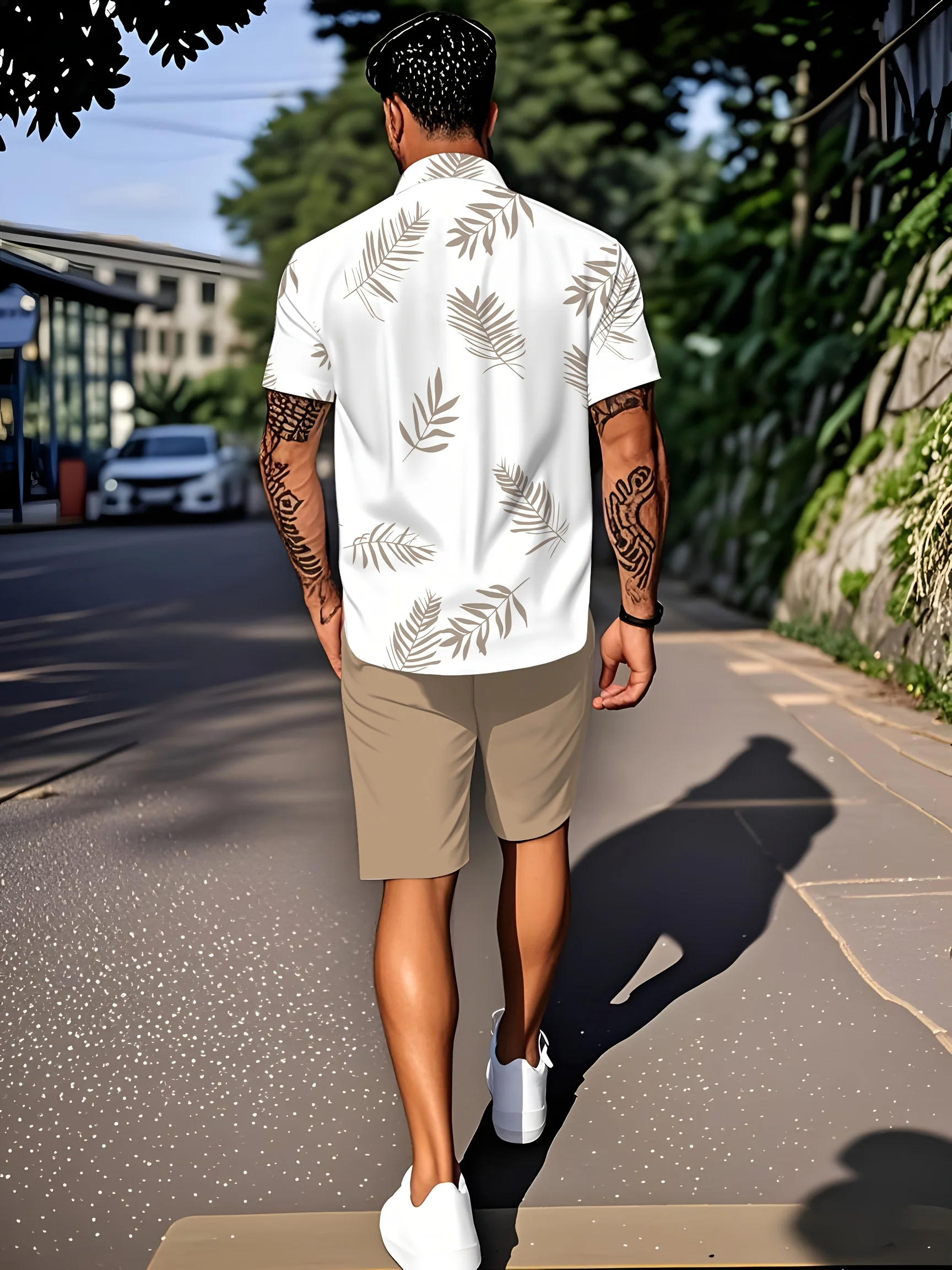 Hawaii Shirt & Shorts Set – Men’s Floral Summer Two-Piece beige back