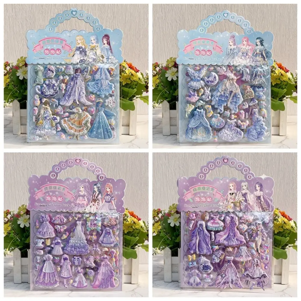 여아용 3D 푹신한 원피스 공주 스티커, 크리스마스 선물 장난감, 스크랩북 DIY 장식, 버블 스티커