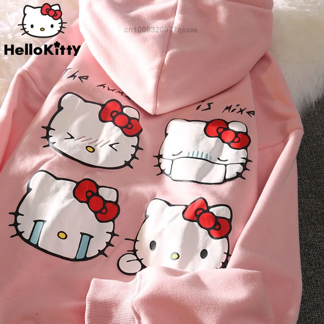 Sanrio Hello Kitty Hoodie Y2k Coat Women Japanese Cute Cat Jacket Sweet  Girl Plush Loose Thickened Cardigan Top Cusual Aesthetic