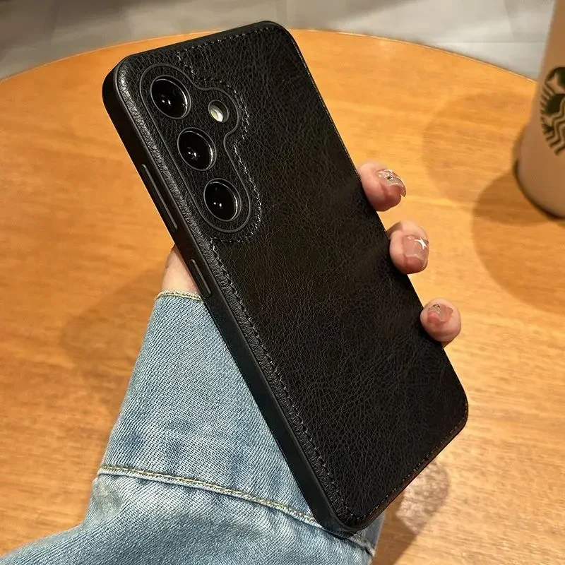 Premium Cowhide Leather Phone Case with Camera Lens Protection Luxury Soft Cover