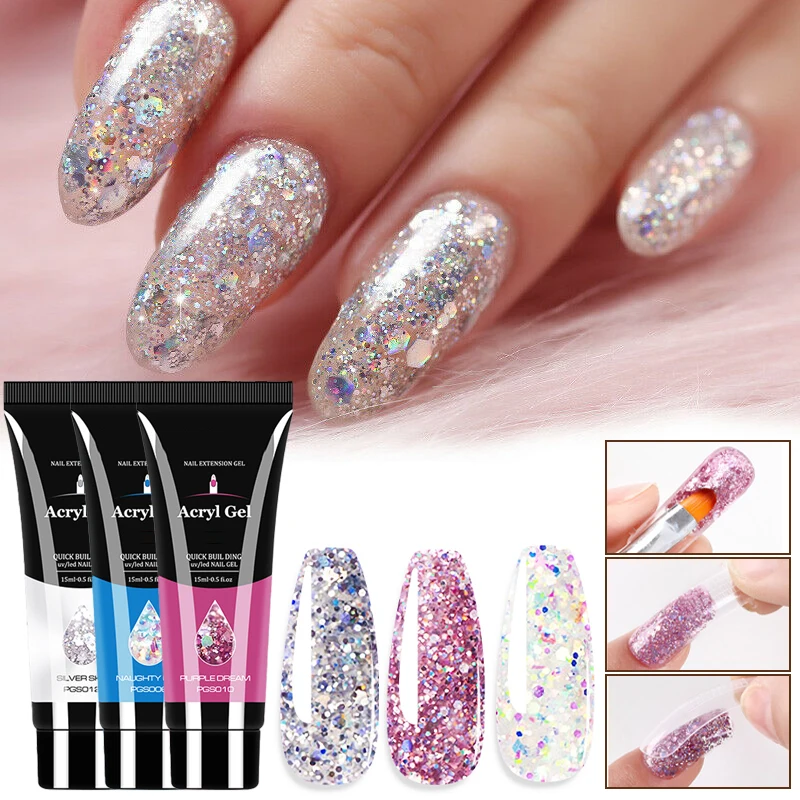 

15ml Glitter Acrylic Gel Finger Extension Pink Silver Extension Gel Soak Off Nail Art Gel Varnish Makeup Manicure Beauty Tools