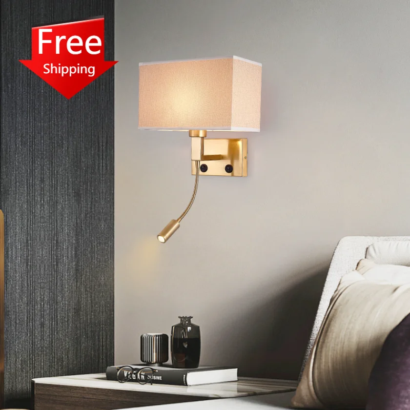 

Modern Fabric Wall Lamp for Bedroom Bedside Hotel Decoration Spotlight Reading Light Background with Switch Indoor Usb Charging