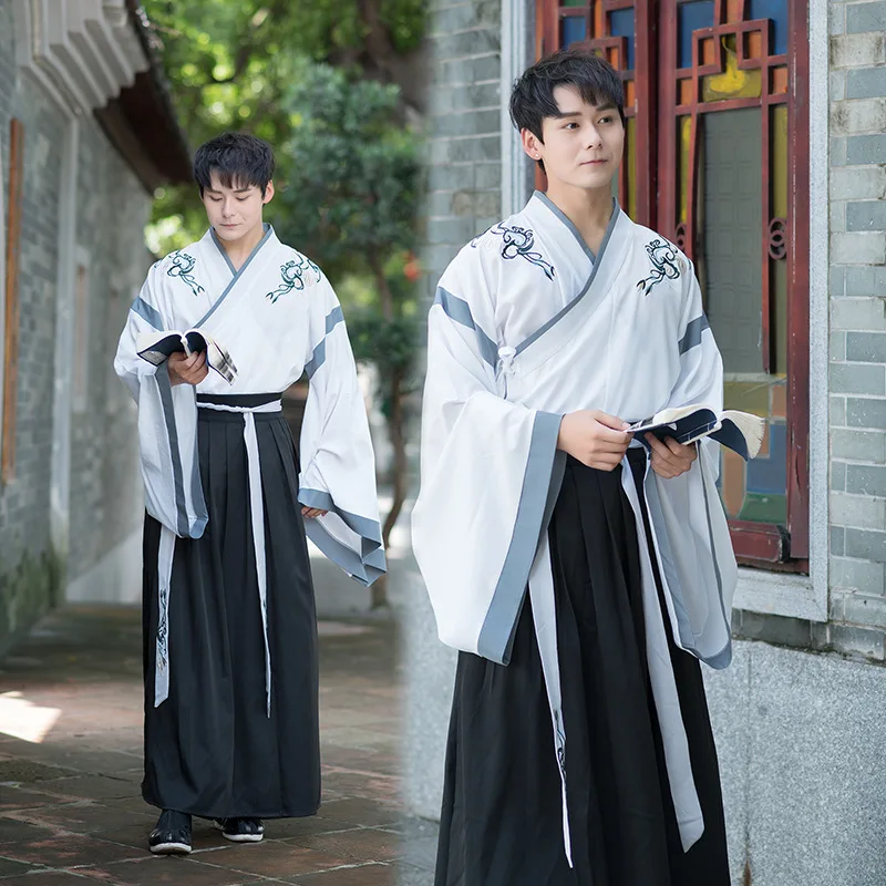 

Chinese Style Men's Hanfu Large Sleeved Shirt Set with Ancient Elements and Ancient Embroidery Chinese Traditional Dress