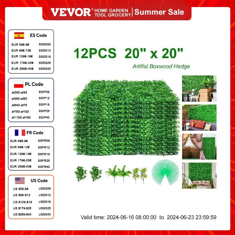 

VEVOR Artificial Boxwood Panels Boxwood Hedge Wall Panels Artificial Grass Backdrop Wall Privacy Hedge Screen for Decor Outdoor
