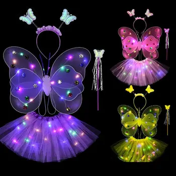 LED Children Costume Props - Luminous Angel Wings & Flashing Butterfly Skirt for Girls (2-8 Years) - Perfect for Easter & Valentine's Day 1