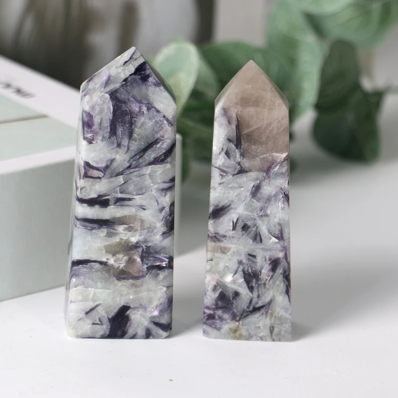 

Natural Crystal High Quality Symbiotic Tower Aquamarine With Purple Mica For Home Decoration