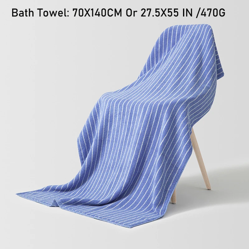 70x140cm Adult 2 Bath Towel 2 34x74cm Kids Hand Towel Cotton Super Absorbent Striped Blue Bathroom Towels Set Bath Towels Cotton Towel