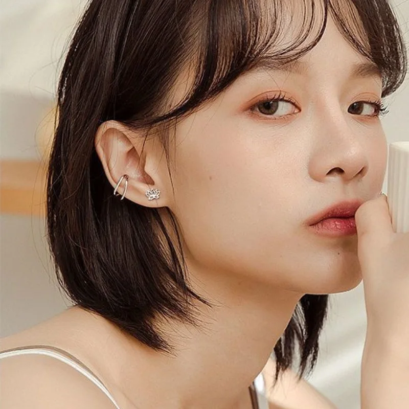 925 Sterling Silver Hollowed Lotus Flower Small Stud Earrings For Women Piercing Luxury Elegant Jewelry Wholesale - Image 3